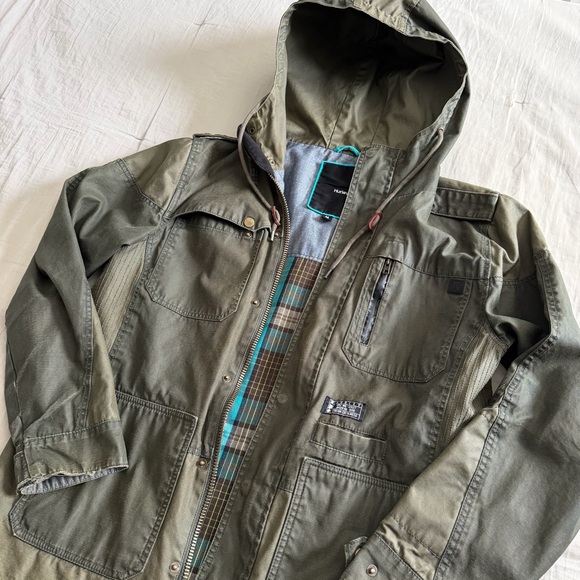 Hurley Other - Hurley Waxed Plaid Lined Field Jacket Men’s Med Green Covert Military Tactical